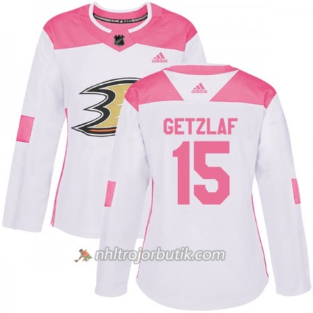 Dame Ishockey Anaheim Ducks Tröja Ryan Getzlaf 15 Adidas 2017-2018 Vit Rosa Fashion Authentic